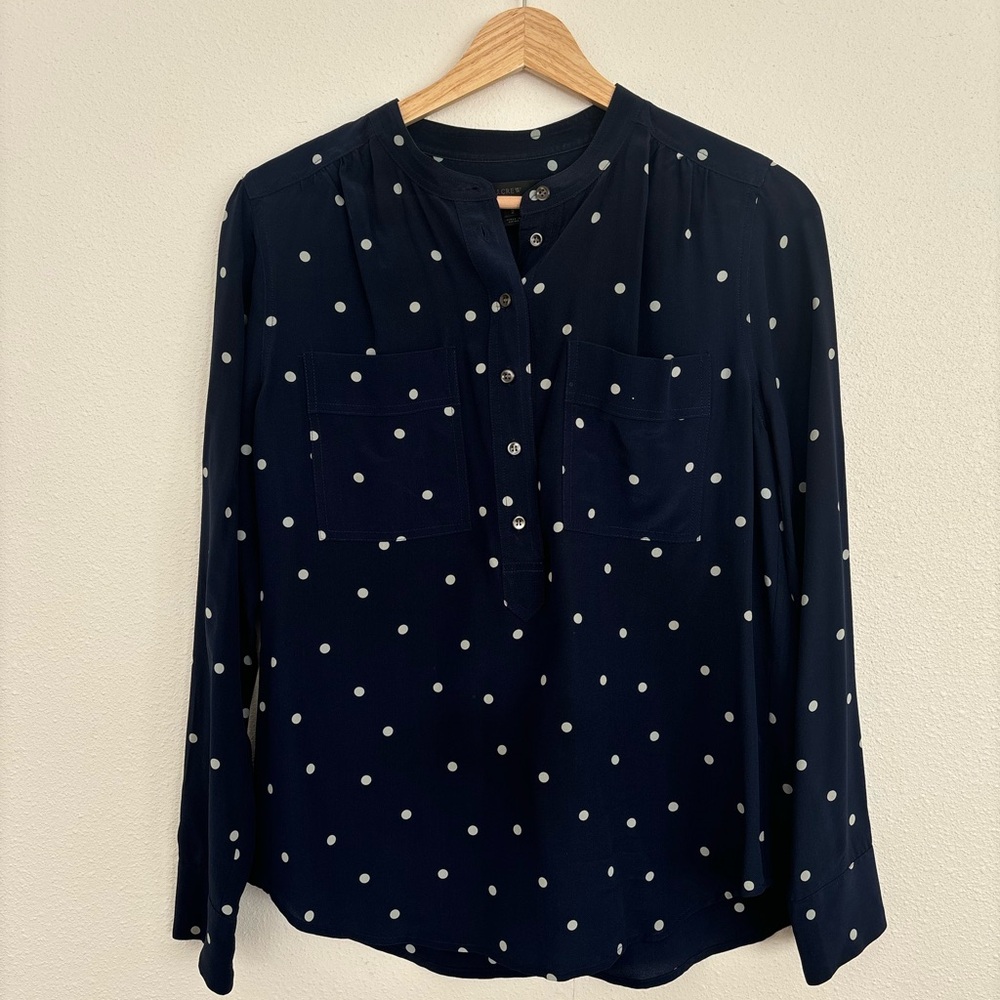 J. Crew Navy Blue Polka Dot Blouse